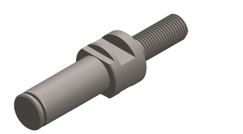 3D CAD model of a reclaimer flight shaft with threaded end and machined shoulders
